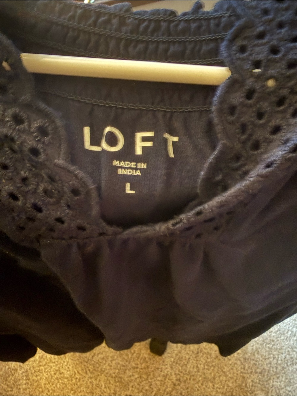 LOFT Navy Eyelet-Trim Peasant Blouse